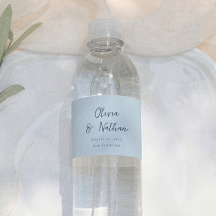 Etiqueta Para Botella De Agua Caligrafía caprichosa minimalista retro azul boda