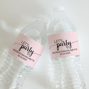 Etiqueta Para Botella De Agua Caligrafía rosa de Rubor "Vamos Fiesta" Bacheloret