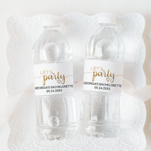 Etiqueta Para Botella De Agua Caligrafía simple de oro vamos a la Fiesta Bachelo