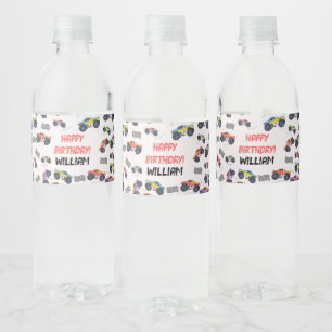 Etiqueta Para Botella De Agua Camiones monstruosos de colores Carreras niños Fie