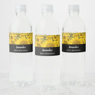 Etiqueta Para Botella De Agua Campo amarillo de girasoles. Fotografía Cumpleaños