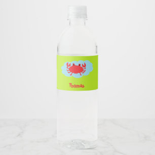 Etiqueta Para Botella De Agua Cangrejo rojo con nombre personalizado en azul y v