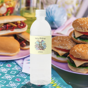 Etiqueta Para Botella De Agua Caprichosa gata hada atigrada pastel Floral Fantas