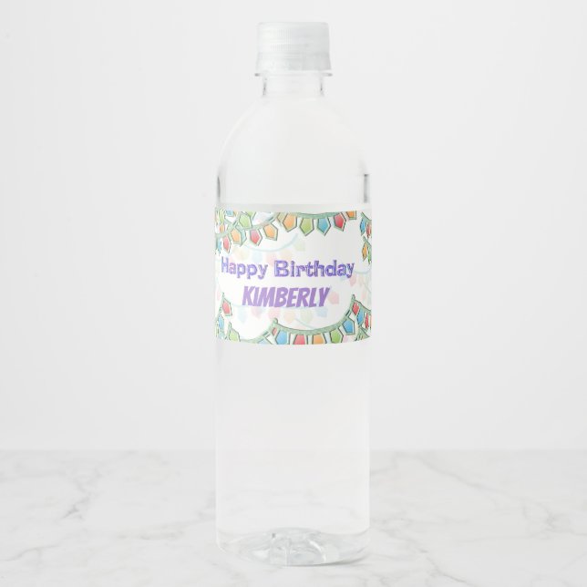Etiqueta Para Botella De Agua Cartel de Feliz Cumpleaños Pennant (Anverso)