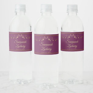 Etiqueta Para Botella De Agua Cassis de borde de oro de color vintage Boda magen