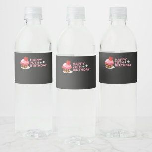 Etiqueta Para Botella De Agua celebración del diseño de cumpleaños 70 con tarta