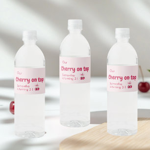 Etiqueta Para Botella De Agua Cerezo en rosa superior