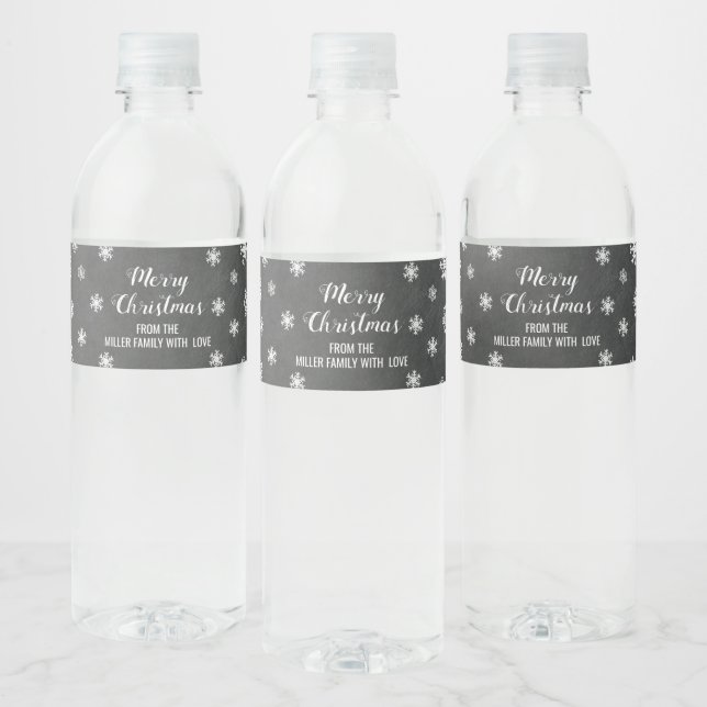Etiqueta Para Botella De Agua Chalkboard Snowflakes Personalizado Feliz Navidad (Botellas)