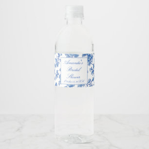 Etiqueta Para Botella De Agua Champán Nupcial de Chinoiserie Azul y Blanco