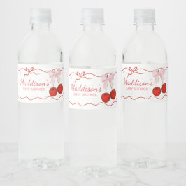 Etiqueta Para Botella De Agua Cherry en Baby Shower de Bow Rosado superior