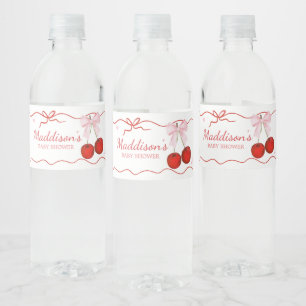 Etiqueta Para Botella De Agua Cherry en Baby Shower de Bow Rosado superior