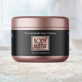 Etiqueta Para Botella De Agua Chic Black, Rose Gold, White Body Butter Jar label
