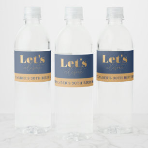 Etiqueta Para Botella De Agua Chic Navy Gold Celebremos Cumpleaños