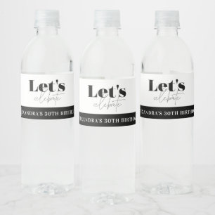 Etiqueta Para Botella De Agua Chic Negro y Blanco Celebremos Cumpleaños
