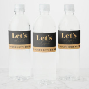 Etiqueta Para Botella De Agua Chic Negro y Dorado Celebremos Cumpleaños