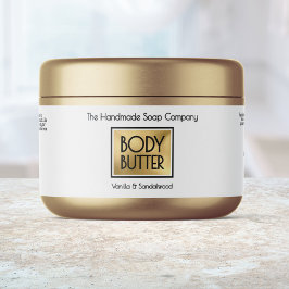 Etiqueta Para Botella De Agua Chic White, Gold, Black Body Butter Jar label