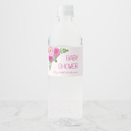 Etiqueta Para Botella De Agua Chica Baby Shower Pink Purple Dahlia