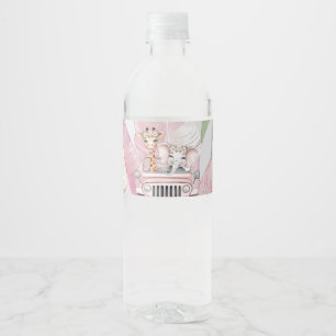 Etiqueta Para Botella De Agua Chica de aventuras en la jungla de Safari rosa Bab