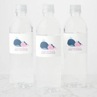 Etiqueta Para Botella De Agua Chica de ballena para bebé rosa Baby Shower