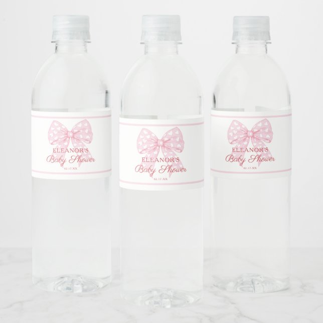 Etiqueta Para Botella De Agua Chica de Bow Rosado (Botellas)