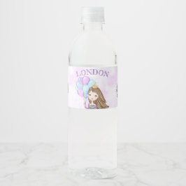 Etiqueta Para Botella De Agua Chica de cumpleaños Princess Lavender Turquoise Go