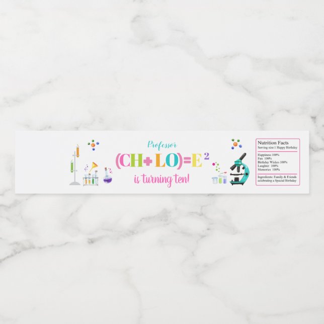 Etiqueta Para Botella De Agua Chica del Partido por el Cumpleaños de la Ciencia  (Etiqueta única)