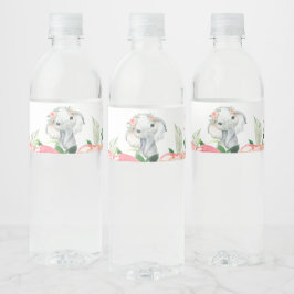 Etiqueta Para Botella De Agua Chica Elefante Acuarela Floral Baby Shower