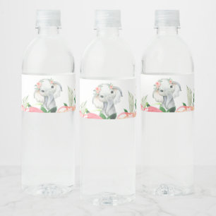 Etiqueta Para Botella De Agua Chica Elefante Acuarela Floral Baby Shower