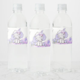 Etiqueta Para Botella De Agua Chica Elefante Boho Morado Baby Shower