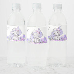 Etiqueta Para Botella De Agua Chica Elefante Boho Morado Baby Shower