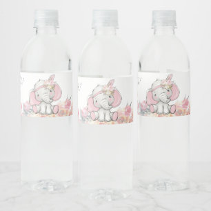 Etiqueta Para Botella De Agua Chica Elefante Boho Rosa Baby Shower