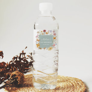 Etiqueta Para Botella De Agua Chica Flor silvestre primer Fiesta de cumpleaños