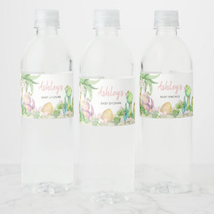 Etiqueta Para Botella De Agua Chica floral Dinosaur Baby Shower