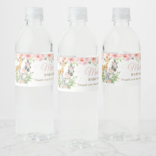 Etiqueta Para Botella De Agua Chica floral rosado de Safari Animal Jungle Baby S