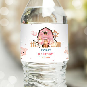 Etiqueta Para Botella De Agua Chica Rosa Animales de granja Fiesta de cumpleaños
