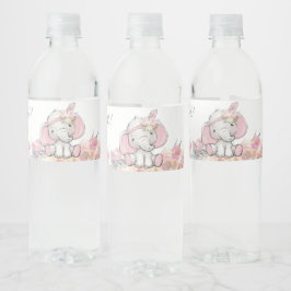 Etiqueta Para Botella De Agua Chica Rosa Boho Elephant Baby Shower