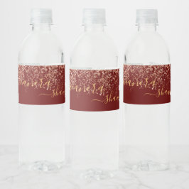 Etiqueta Para Botella De Agua Chica Rosa Dorado y Borgoña Monograma Brillante