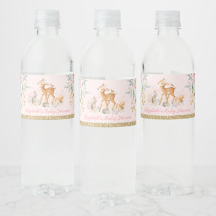 Etiqueta Para Botella De Agua Chica Woodland Rubor Pink Gold Floral Baby Shower