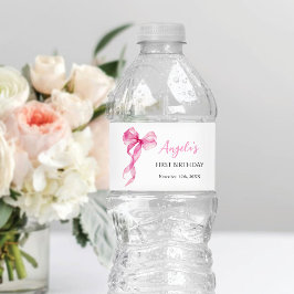 Etiqueta Para Botella De Agua Chicas de Bow Rosado Primer Cumpleaños
