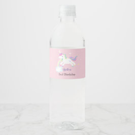 Etiqueta Para Botella De Agua Chicas de unicornio rosa estrellas de cumpleaños p