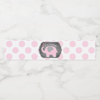 Etiqueta Para Botella De Agua Chicas gemelos de Elefante Rosa Dot Baby Shower