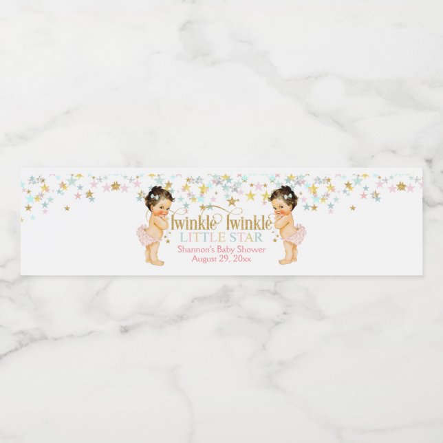 Etiqueta Para Botella De Agua Chicas gemelos Twinkle Little Star (Etiqueta única)