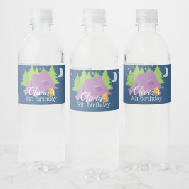 Etiqueta Para Botella De Agua Chicas Glamping cumpleaños de camping morado