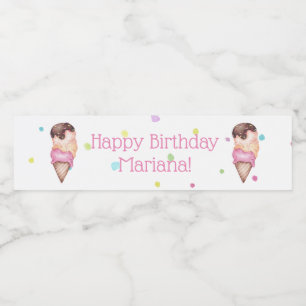 Etiqueta Para Botella De Agua Chicas rosados Ice Cream Birday Party