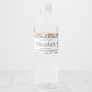 Etiqueta Para Botella De Agua Chico Cumpleaños de Bebé Tortuga Floral