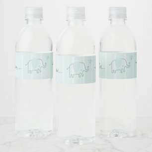 Etiqueta Para Botella De Agua Chico elefante minimalista de bebé en azul polvori
