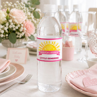 Etiqueta Para Botella De Agua Chico Lluvia de Sol Rosa Amarillo Baño de Bebé Cap