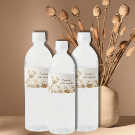 Etiqueta Para Botella De Agua Chorreada de Oso de Peluche Floral para Baby Showe