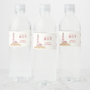 Etiqueta Para Botella De Agua Chorreado Ahoy Faro Náutico Baby Shower