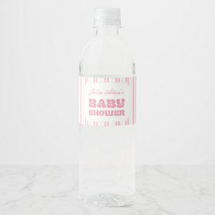 Etiqueta Para Botella De Agua Chorreo de bebé de elegante patrón de rayas rosada